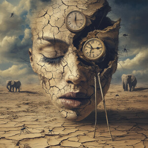 Surrealist melting portrait in the style of Salvador Dali, woman...