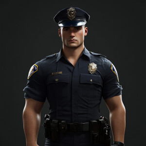 Create an image of a Caucasian, young male police officer, patro...