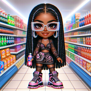 Create a hyper-realistic chibi character of a woman in her 30s w...