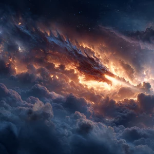 Dramatic digital painting. A celestial dragon bursts forth from...