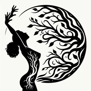 Design a black and white vector silhouette of a sensual woman in...