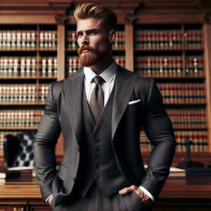 Create a detailed portrait of a muscular, strawberry-blonde bear...