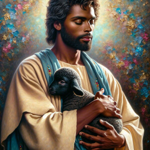 Oil painting of an African-American man resembling Jesus Christ,...