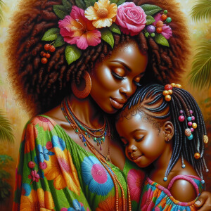 A tender depiction of a Bohemian mother with her child, both sty...