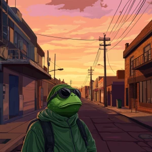 Street with PEPE meme in GTA and carton style.