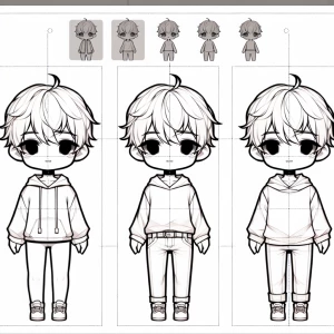 Create a front-facing chibi character base in line art, with a b...