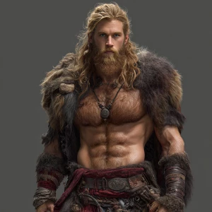 Generate an image of a muscular, Viking-inspired man resembling...