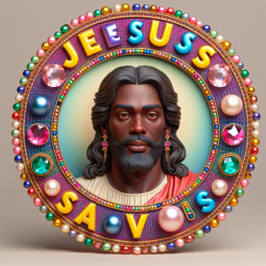 "Create a 3D realistic artwork featuring the phrase 'Jesus Saves...