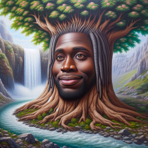 A hyper-realistic 3-D oil painting depicting a tree integrated w...