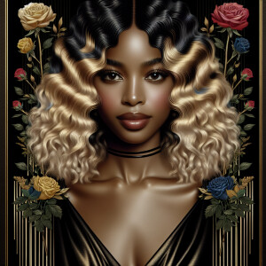 Create a vertical 3-D portrait of a light-skinned African-Americ...