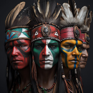 Craft a lifelike 3D rendering of five distinct Native American c...