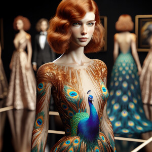 Photorealistic image of ginger haired woman attending gala in pe...