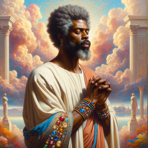 Oil painting of an African-American man resembling Jesus Christ,...