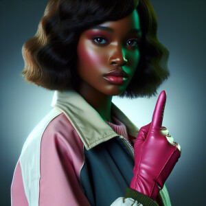 An African American girl in her early 20s, hair to her shoulders...