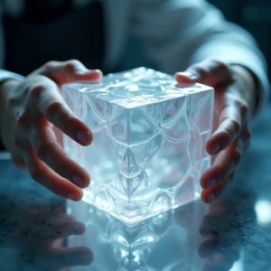A close-up view of hands manipulating a futuristic gel cube (X2P...