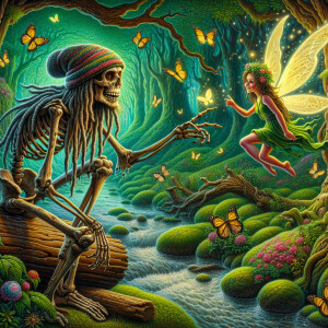 Create an enchanting scene in a lush, mystical forest where a wh...