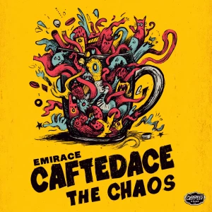 Flat vector illustration of a hand-drawn coffee cup overflowing...