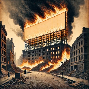 A large empty billboard on fire taking up 90% if the image, and...