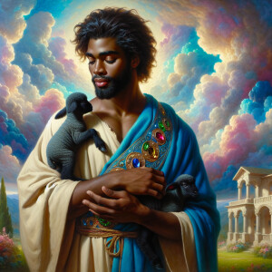 Oil painting of an African-American man resembling Jesus Christ,...