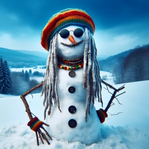 illustration of a evil  Rastafarian-inspired Frosty the Snowman,...