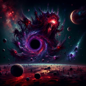 An overwhelming, apocalyptic cosmic horror scene in the void of...