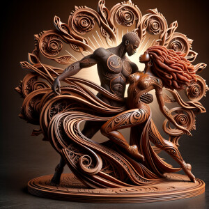 3d wood and porcelain sculpture of an Afrocentric woman with a m...