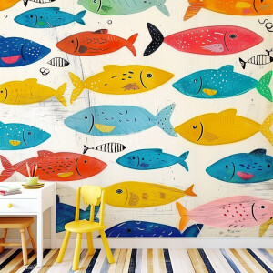 Детские обои без мебели с рыбками