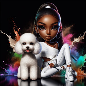 Full grown African American brown skin tone Chibi woman with a s...