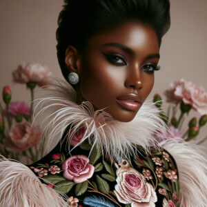 "Create a portrait of an elegant African-American woman with med...