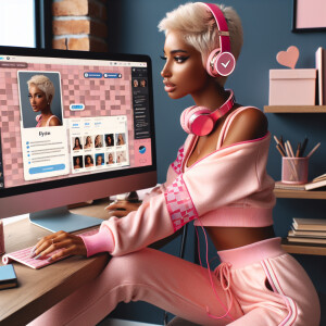 A beautiful light skin African American woman with with a pink j...