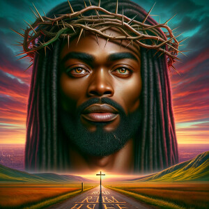 Create a hyper-realistic portrait of an African-American Jesus w...