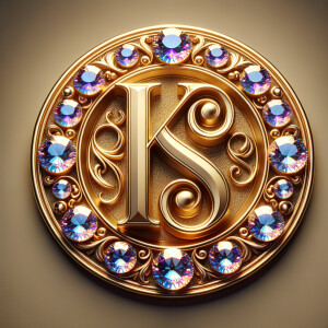 Create a 3-D realistic image of a gold circle and in the middle of the circle is the initials KS and add a couple diamonds to that