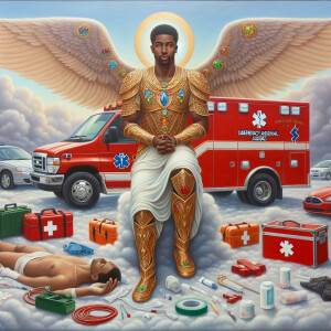 Create a realistic 3D oil painting depicting a scene of emergenc...