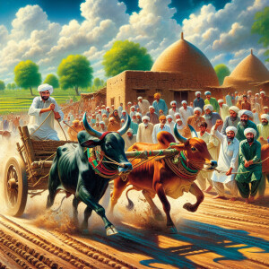 Bull cart race in village of Pakistan