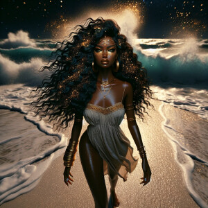 3D image of a beautiful night at the beach. There are elements i...