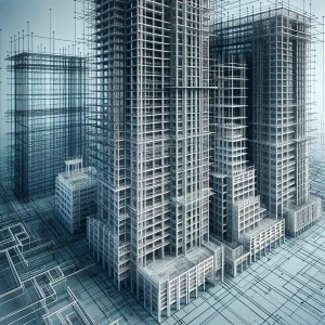 A model of a high-rise building, showcasing the structural frame...