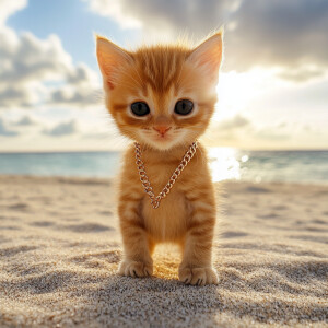 orange kitten with a cute face with black eyes standing like a h...