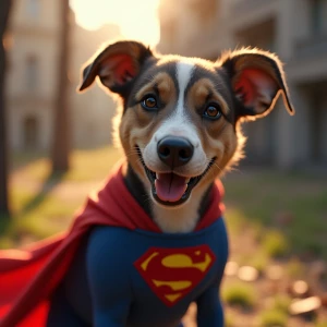 Superman-dog, hyper detalic, cinematic, animation, 8k