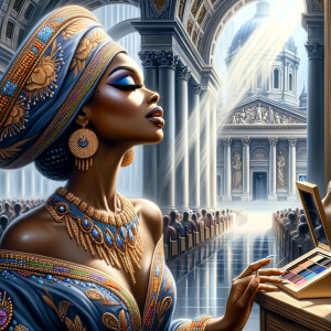 Create an airbrush oil painting of an African American woman wit...