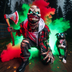 grizzly effect morbid zombie with exaggerated mouth in a snarlin...