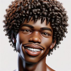 A young brown skin black male with Shirley temple curls, smiling...