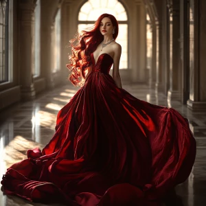A breathtakingly beautiful young woman with flowing, cascading d...
