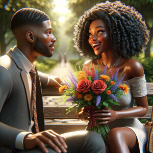 A photorealistic scene captures a young African American couple...