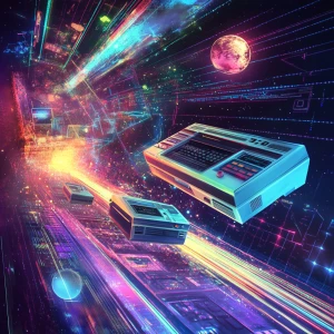 YouTube channel banner, concept: 'Digital Flux.' A dynamic compo...