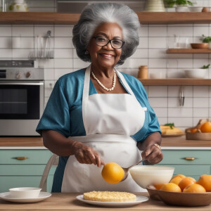 Black granny. In kitchen. Large breasts. Round buttocks. Making...
