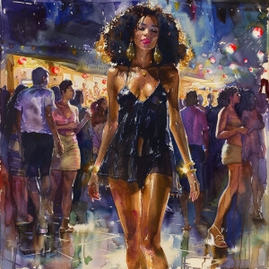 Glossy 4K watercolor oil painting of full body African woman, in...