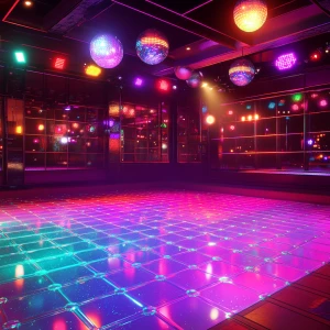 modern disco nightclub interior with glowing multicolored dance...