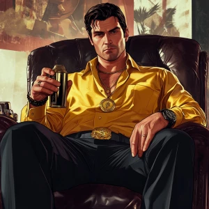 A man with neatly styled short dark hair, dressed in a bright ye...