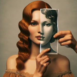 Create a portrait of a woman with ginger hair in an abstract sty...