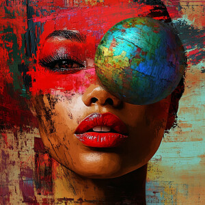 Bold and dynamic, in realistic digital art Abstract Expressionis...